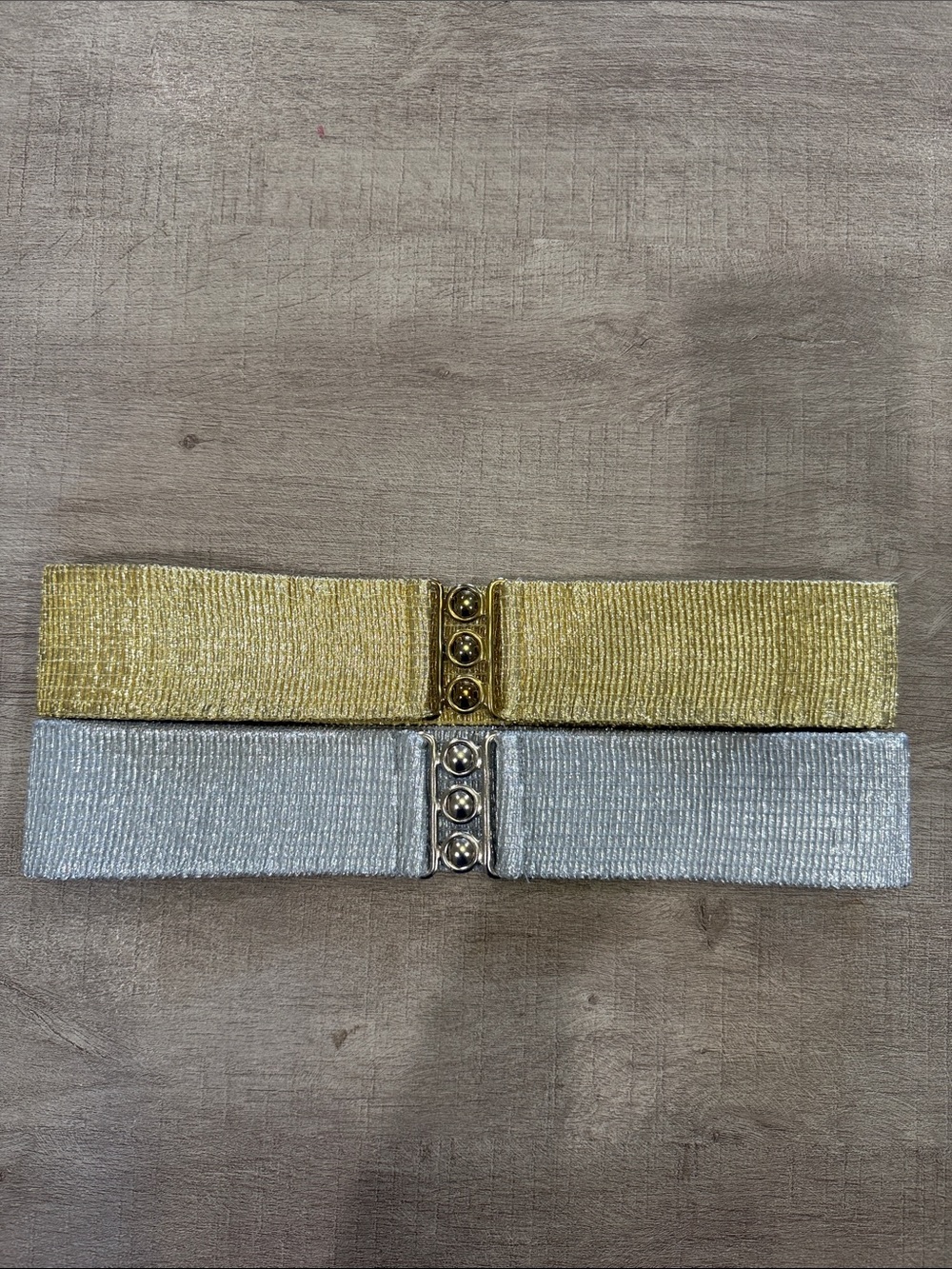 Set of 2 - Malco Modes Metallic Stretch Belt Gold and Silver size Small